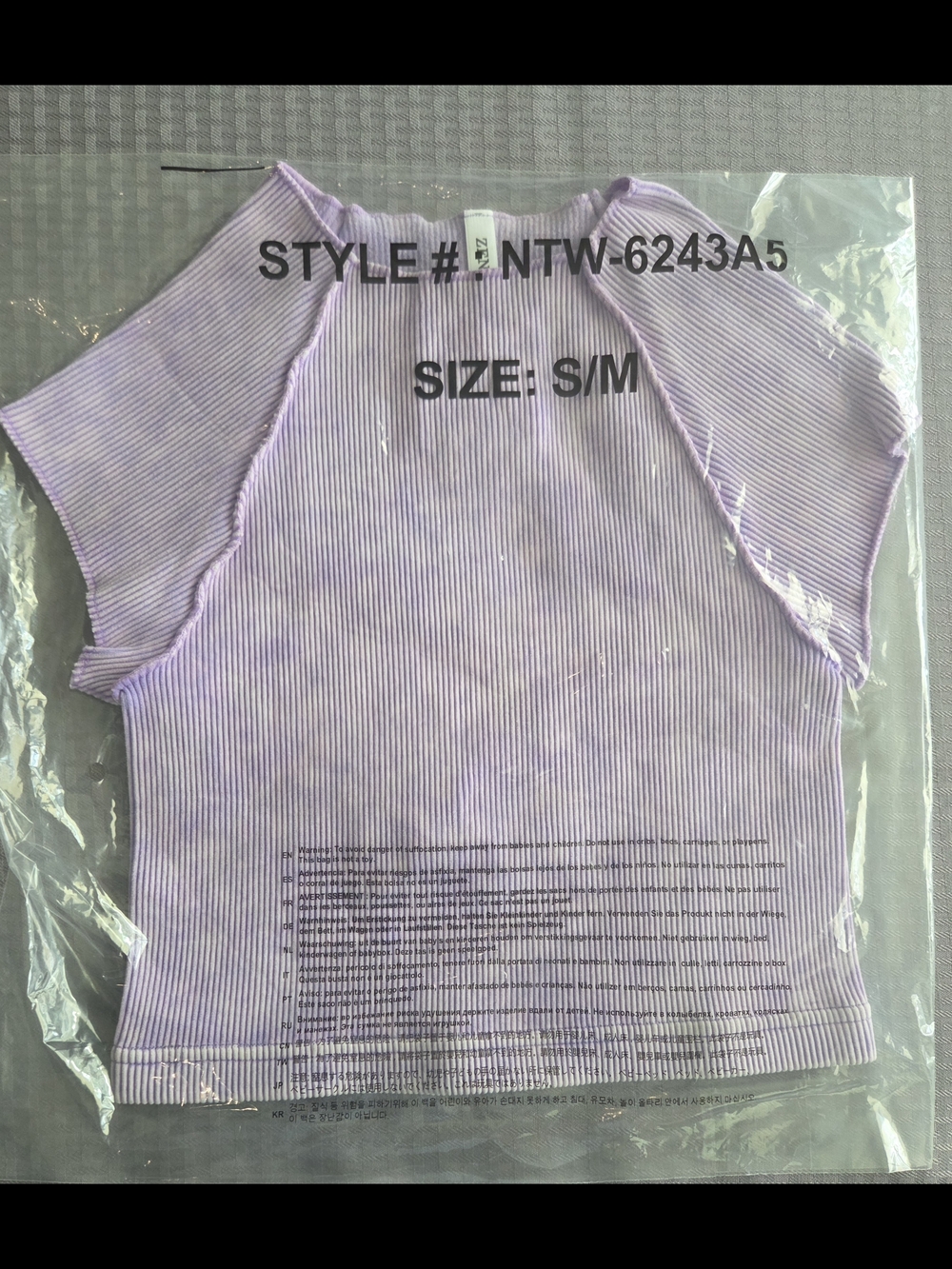 ZENANA Washed Ribbed Seamless Top - Style - 6243A -Color - Lavender - NIB